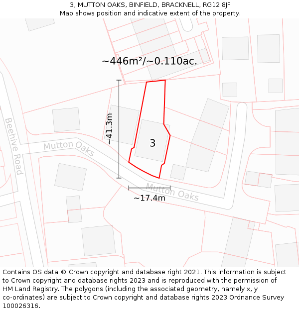 3, MUTTON OAKS, BINFIELD, BRACKNELL, RG12 8JF: Plot and title map