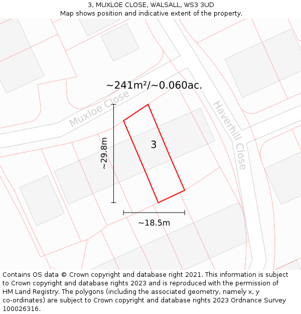 3, MUXLOE CLOSE, WALSALL, WS3 3UD: Plot and title map