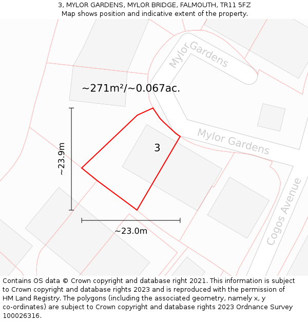 3, MYLOR GARDENS, MYLOR BRIDGE, FALMOUTH, TR11 5FZ: Plot and title map