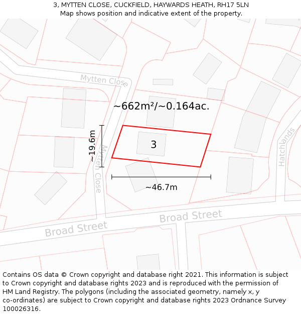 3, MYTTEN CLOSE, CUCKFIELD, HAYWARDS HEATH, RH17 5LN: Plot and title map