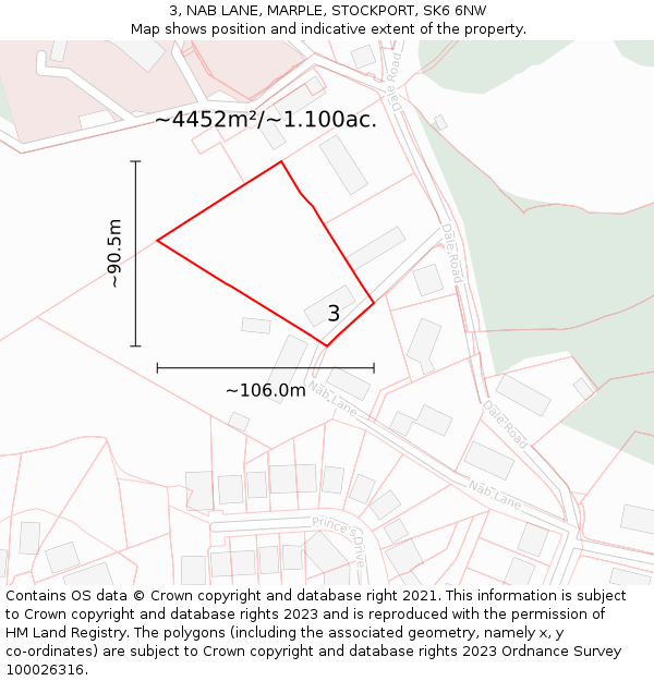 3, NAB LANE, MARPLE, STOCKPORT, SK6 6NW: Plot and title map