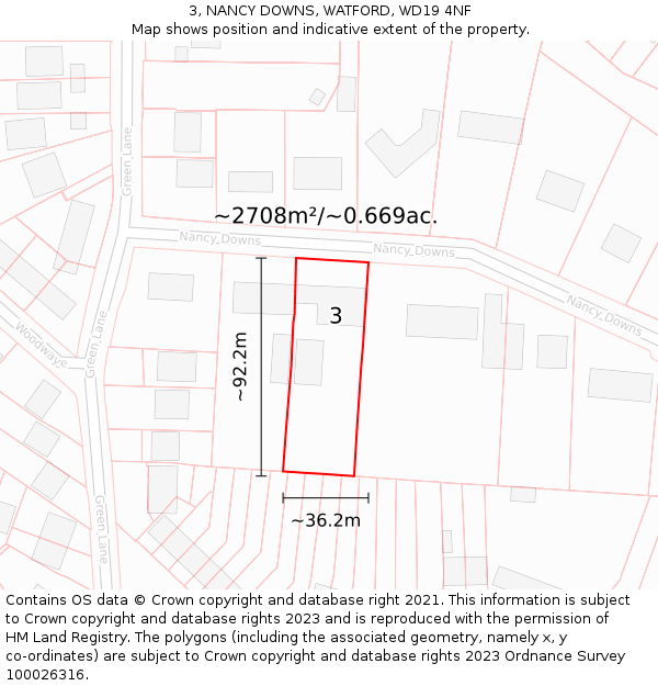 3, NANCY DOWNS, WATFORD, WD19 4NF: Plot and title map