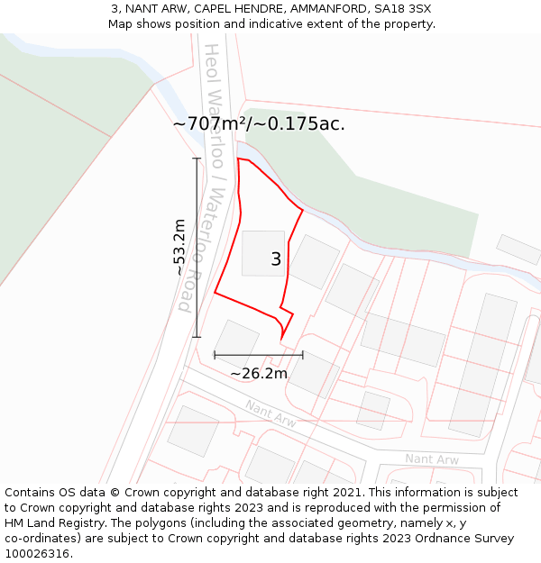 3, NANT ARW, CAPEL HENDRE, AMMANFORD, SA18 3SX: Plot and title map