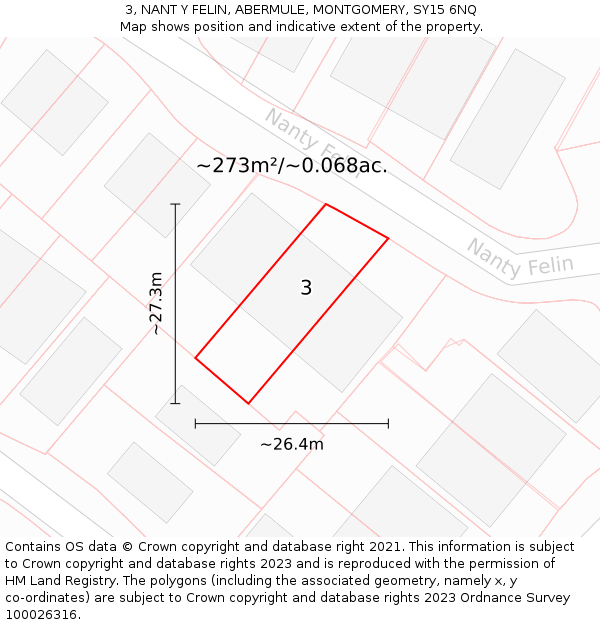 3, NANT Y FELIN, ABERMULE, MONTGOMERY, SY15 6NQ: Plot and title map