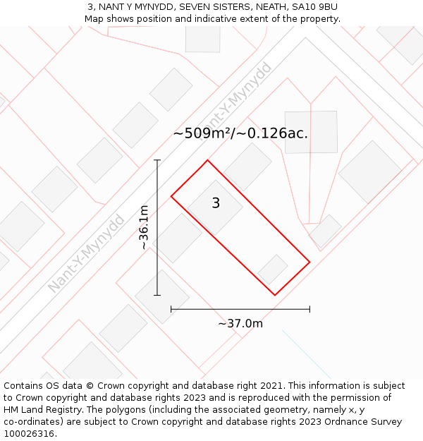 3, NANT Y MYNYDD, SEVEN SISTERS, NEATH, SA10 9BU: Plot and title map