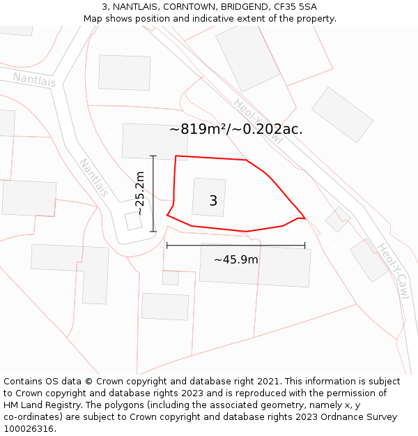 3, NANTLAIS, CORNTOWN, BRIDGEND, CF35 5SA: Plot and title map