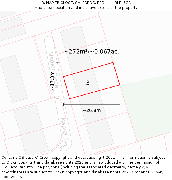 3, NAPIER CLOSE, SALFORDS, REDHILL, RH1 5GR: Plot and title map