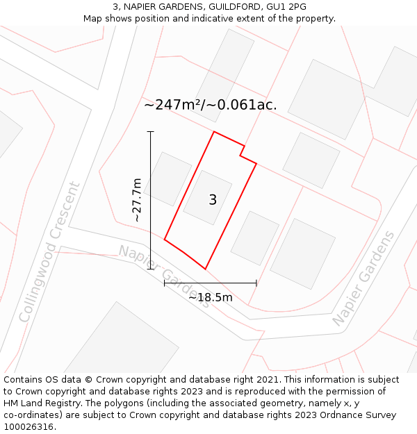 3, NAPIER GARDENS, GUILDFORD, GU1 2PG: Plot and title map
