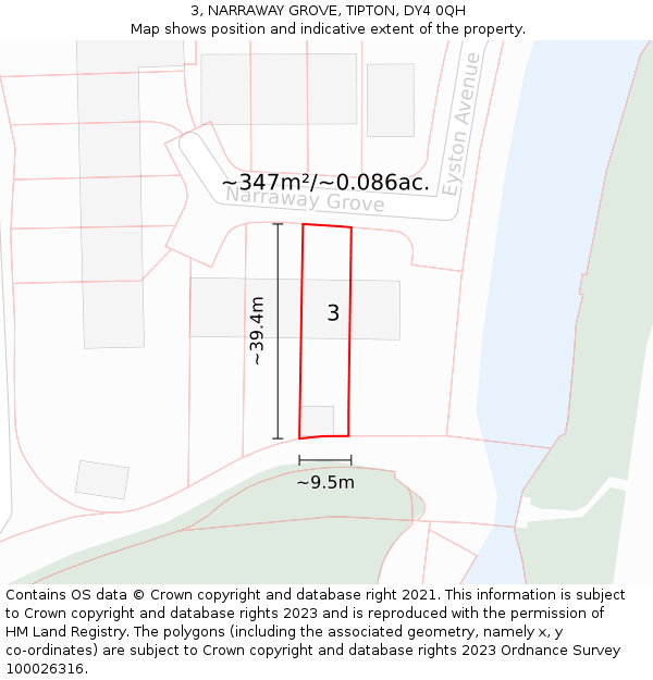 3, NARRAWAY GROVE, TIPTON, DY4 0QH: Plot and title map