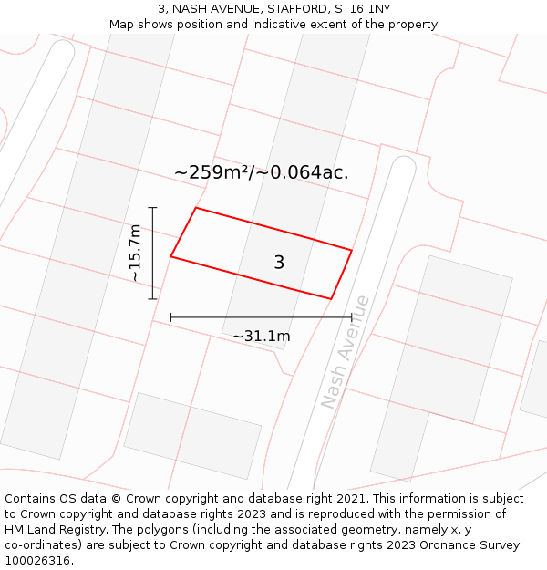 3, NASH AVENUE, STAFFORD, ST16 1NY: Plot and title map