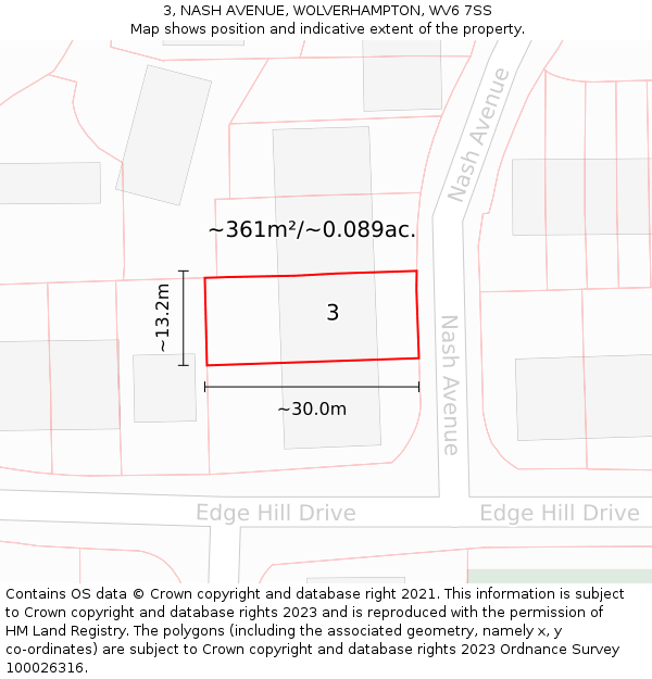 3, NASH AVENUE, WOLVERHAMPTON, WV6 7SS: Plot and title map