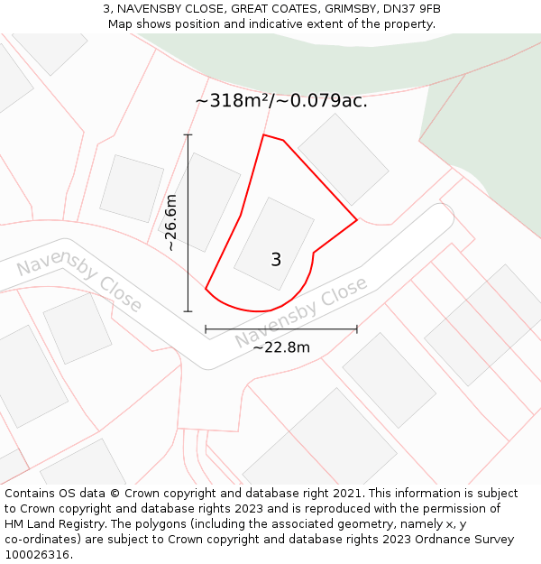 3, NAVENSBY CLOSE, GREAT COATES, GRIMSBY, DN37 9FB: Plot and title map