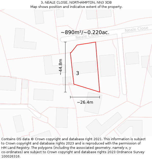 3, NEALE CLOSE, NORTHAMPTON, NN3 3DB: Plot and title map