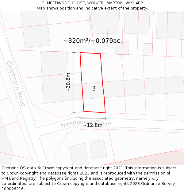 3, NEEDWOOD CLOSE, WOLVERHAMPTON, WV2 4PP: Plot and title map