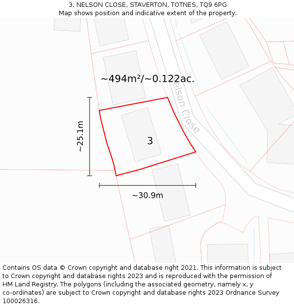 3, NELSON CLOSE, STAVERTON, TOTNES, TQ9 6PG: Plot and title map