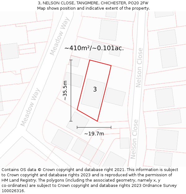3, NELSON CLOSE, TANGMERE, CHICHESTER, PO20 2FW: Plot and title map