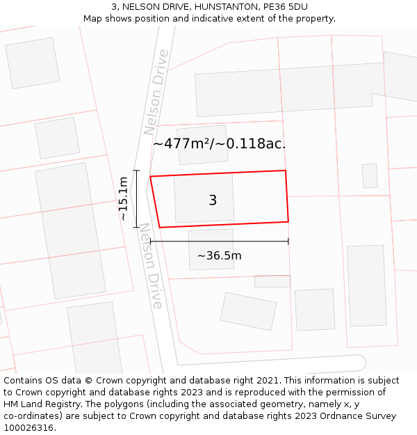 3, NELSON DRIVE, HUNSTANTON, PE36 5DU: Plot and title map