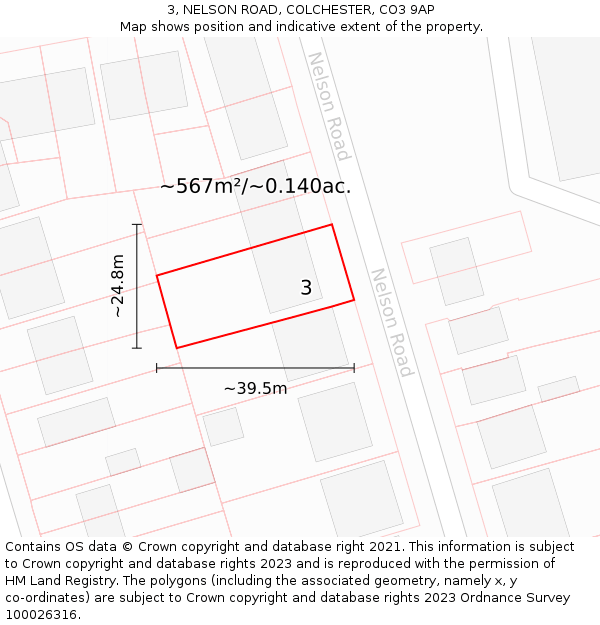 3, NELSON ROAD, COLCHESTER, CO3 9AP: Plot and title map