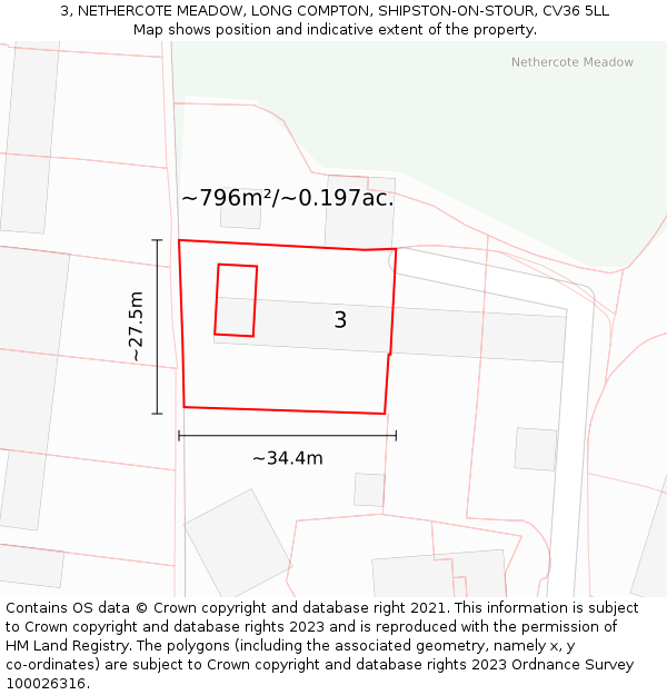 3, NETHERCOTE MEADOW, LONG COMPTON, SHIPSTON-ON-STOUR, CV36 5LL: Plot and title map