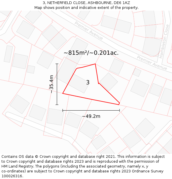 3, NETHERFIELD CLOSE, ASHBOURNE, DE6 1AZ: Plot and title map