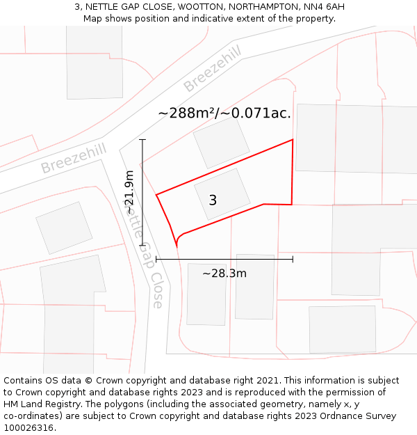 3, NETTLE GAP CLOSE, WOOTTON, NORTHAMPTON, NN4 6AH: Plot and title map