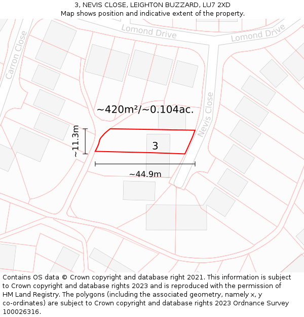3, NEVIS CLOSE, LEIGHTON BUZZARD, LU7 2XD: Plot and title map