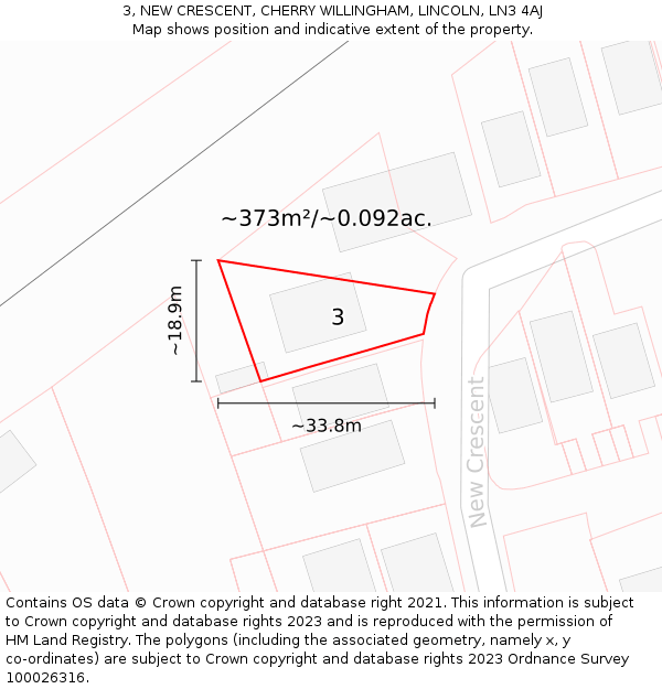 3, NEW CRESCENT, CHERRY WILLINGHAM, LINCOLN, LN3 4AJ: Plot and title map