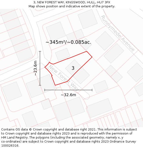 3, NEW FOREST WAY, KINGSWOOD, HULL, HU7 3FX: Plot and title map