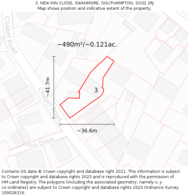 3, NEW INN CLOSE, SWANMORE, SOUTHAMPTON, SO32 2RJ: Plot and title map