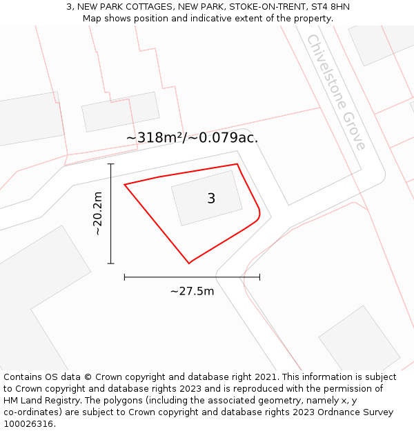3, NEW PARK COTTAGES, NEW PARK, STOKE-ON-TRENT, ST4 8HN: Plot and title map