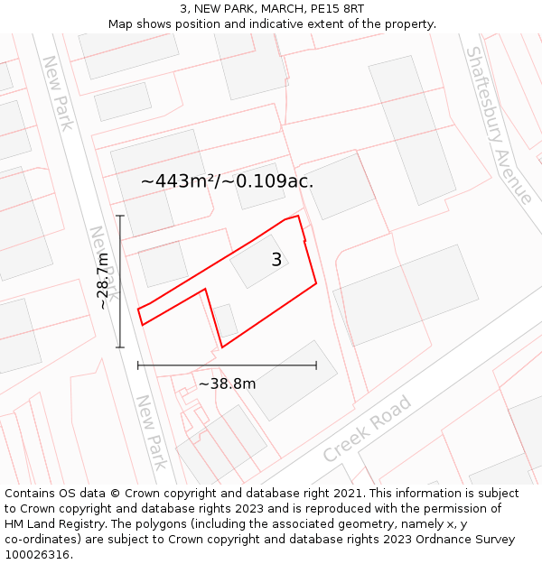 3, NEW PARK, MARCH, PE15 8RT: Plot and title map