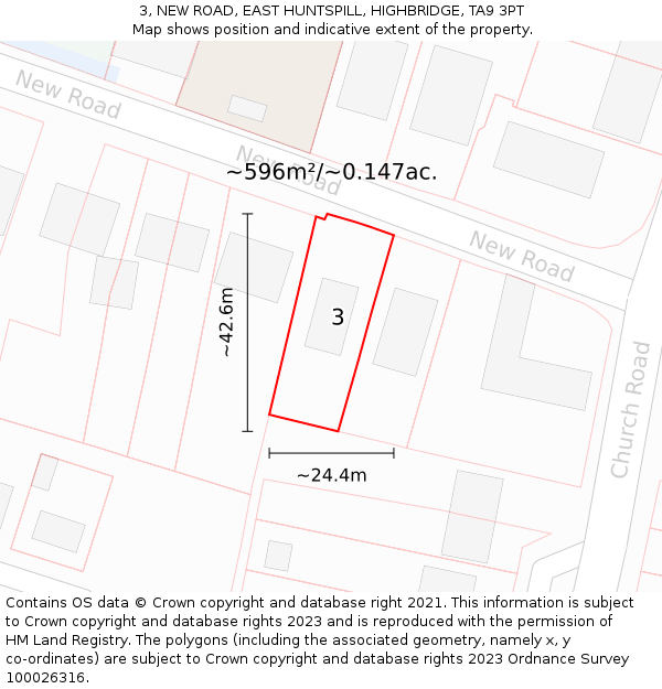 3, NEW ROAD, EAST HUNTSPILL, HIGHBRIDGE, TA9 3PT: Plot and title map