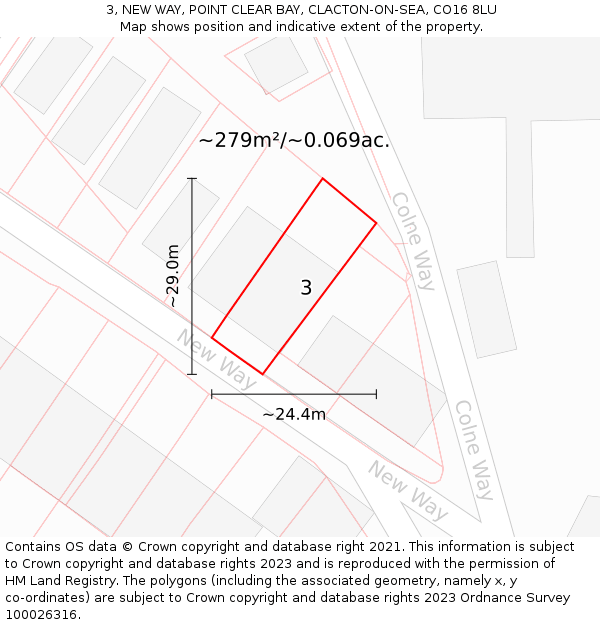 3, NEW WAY, POINT CLEAR BAY, CLACTON-ON-SEA, CO16 8LU: Plot and title map