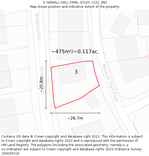 3, NEWALL HALL PARK, OTLEY, LS21 2RD: Plot and title map