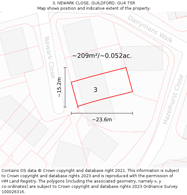 3, NEWARK CLOSE, GUILDFORD, GU4 7SR: Plot and title map