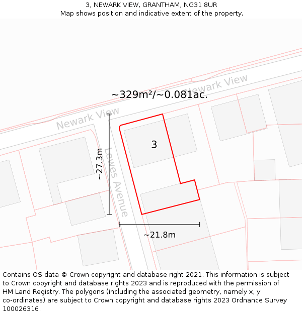 3, NEWARK VIEW, GRANTHAM, NG31 8UR: Plot and title map