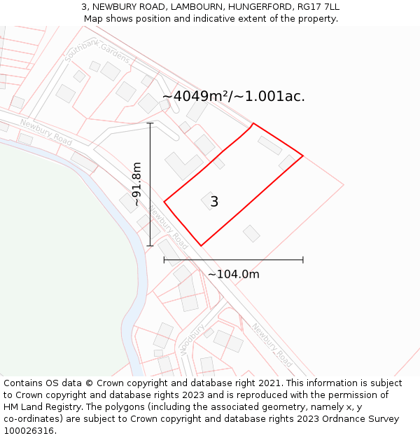 3, NEWBURY ROAD, LAMBOURN, HUNGERFORD, RG17 7LL: Plot and title map