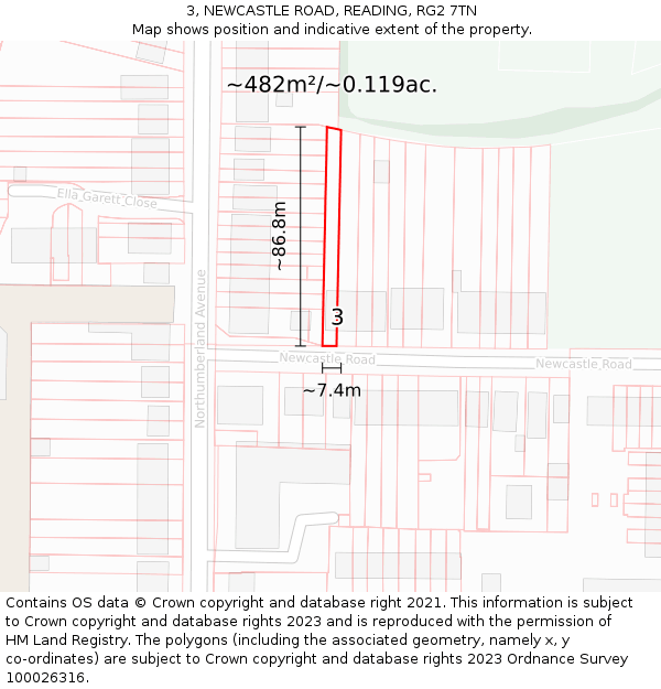 3, NEWCASTLE ROAD, READING, RG2 7TN: Plot and title map