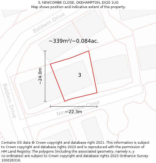 3, NEWCOMBE CLOSE, OKEHAMPTON, EX20 1UG: Plot and title map