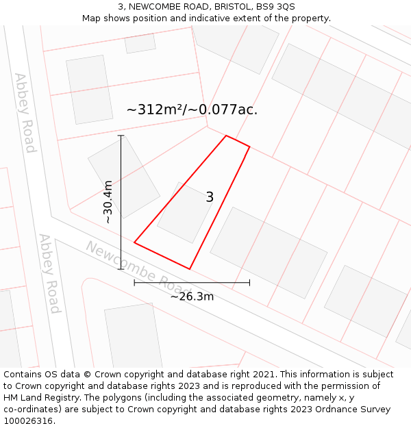 3, NEWCOMBE ROAD, BRISTOL, BS9 3QS: Plot and title map