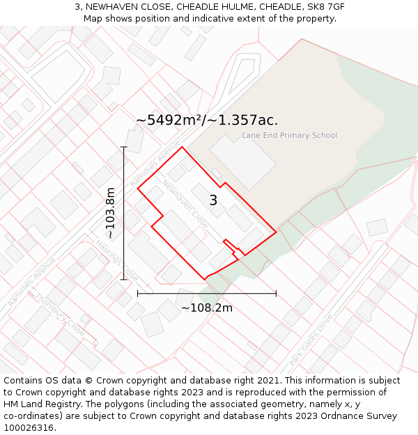 3, NEWHAVEN CLOSE, CHEADLE HULME, CHEADLE, SK8 7GF: Plot and title map