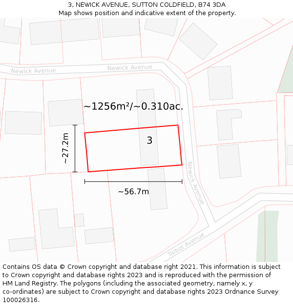 3, NEWICK AVENUE, SUTTON COLDFIELD, B74 3DA: Plot and title map