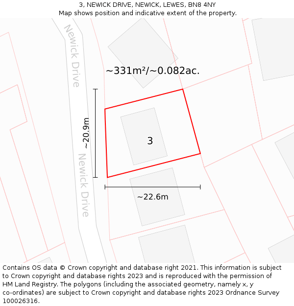 3, NEWICK DRIVE, NEWICK, LEWES, BN8 4NY: Plot and title map