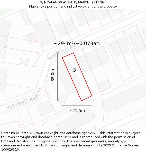 3, NEWLANDS AVENUE, MARCH, PE15 8NL: Plot and title map