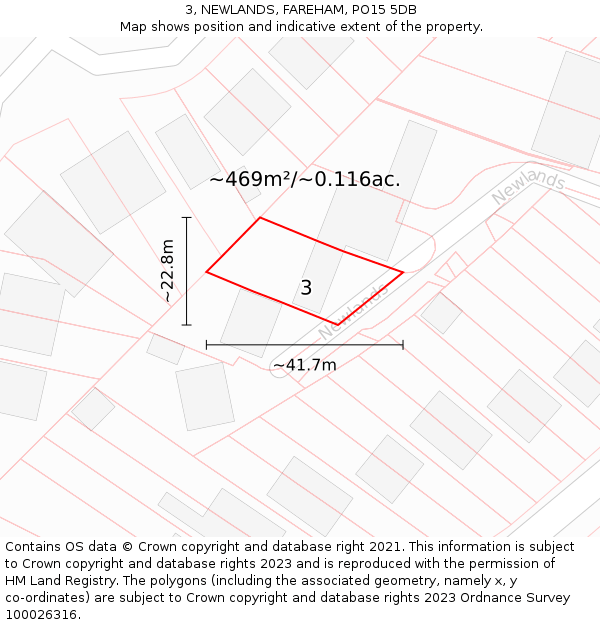 3, NEWLANDS, FAREHAM, PO15 5DB: Plot and title map