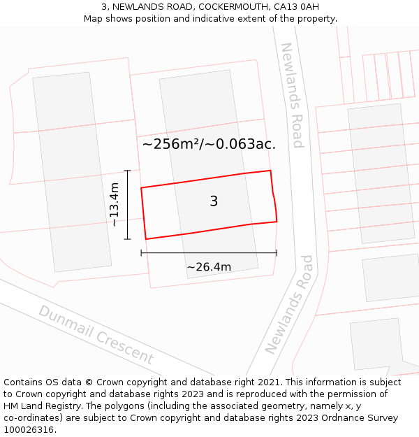 3, NEWLANDS ROAD, COCKERMOUTH, CA13 0AH: Plot and title map