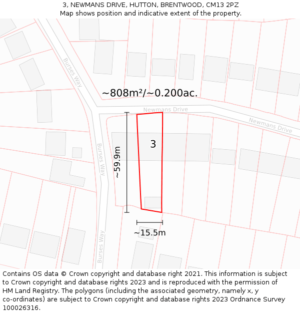 3, NEWMANS DRIVE, HUTTON, BRENTWOOD, CM13 2PZ: Plot and title map