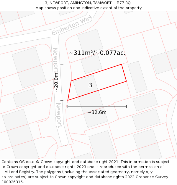 3, NEWPORT, AMINGTON, TAMWORTH, B77 3QL: Plot and title map