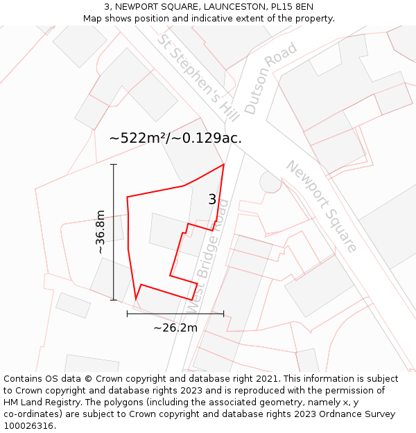 3, NEWPORT SQUARE, LAUNCESTON, PL15 8EN: Plot and title map