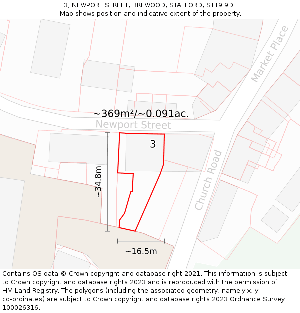 3, NEWPORT STREET, BREWOOD, STAFFORD, ST19 9DT: Plot and title map